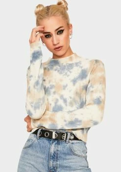 BDG Tops Tie Dye Textured Cropped Sweater