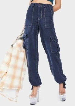 BDG Bottoms Dark Blue Linen Skate Trouser Pants