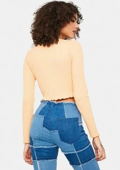 Budget π BDG Peach V-Neck Lace Cardigan Top Tops β€οΈ 7 BDG Peach V-Neck Lace Cardigan Top Tops