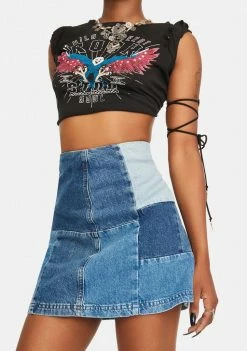 Front Page 21 BDG Denim Patchwork Pelmet Skirt Bottoms