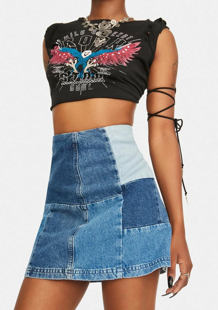 Hot Sale π₯° BDG Denim Patchwork Pelmet π Skirt Bottoms π 1 BDG Denim Patchwork Pelmet Skirt Bottoms