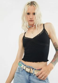 BDG Black Cross Lace Cami Tops