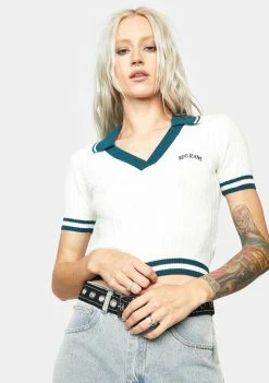 BDG V Neck Knit Polo Top