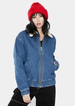 BDG Outerwear Blue Quilted Denim Harrington Jacket