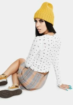 BDG Floral Long Sleeve Pointelle Tee