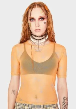 BDG Orange Mesh Top Tops