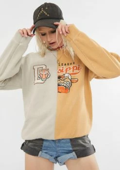 BDG Tops Spliced Alligators Crewneck Sweatshirt