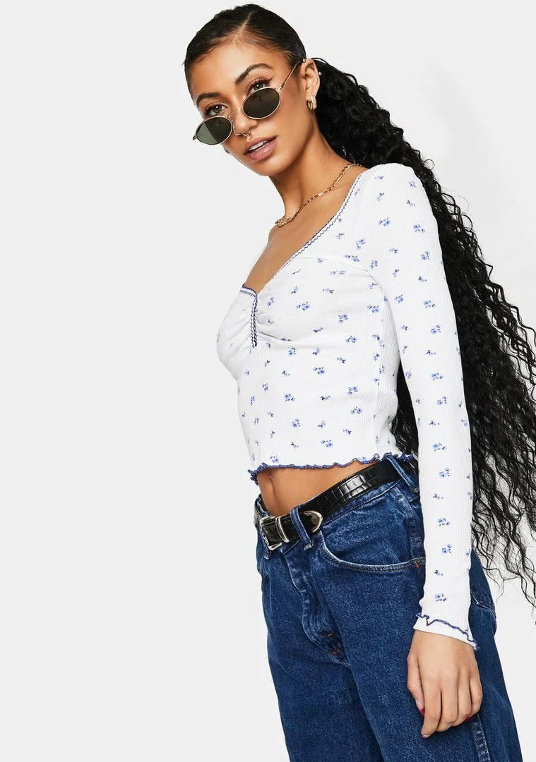 Promo β¨ BDG Pointelle Ditsy Long Sleeve Top Tops π 2 BDG Pointelle Ditsy Long Sleeve Top Tops