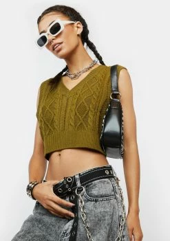 BDG Cable Knit Cropped Vest