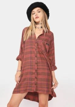 BDG Burnt Orange Ashley Check Shirt Dress