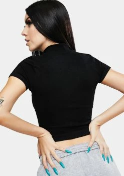 BDG Tops Ribbed Zip Through Funnel Neck