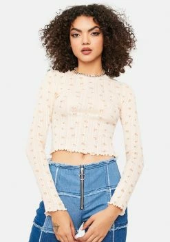 BDG Floral Lettuce Edge Long Sleeve Top Tops