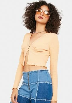 BDG Peach V-Neck Lace Cardigan Top Tops