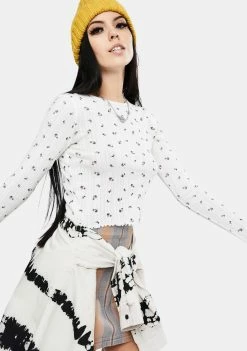 BDG Floral Long Sleeve Pointelle Tee