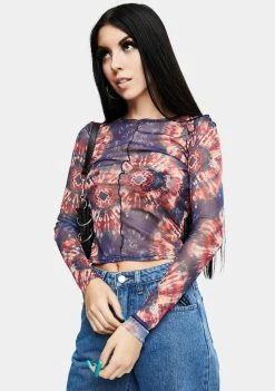 BDG Tops Print Mesh Tie Dye Top