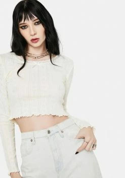 BDG Lettuce Edge Pointelle Baby Tee Tops