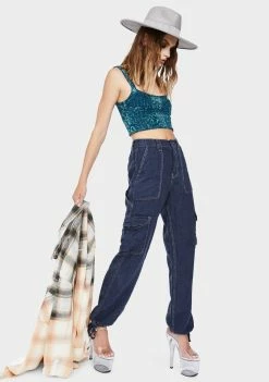 BDG Bottoms Dark Blue Linen Skate Trouser Pants