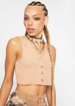 BDG Tops Tawny Button Through Tank