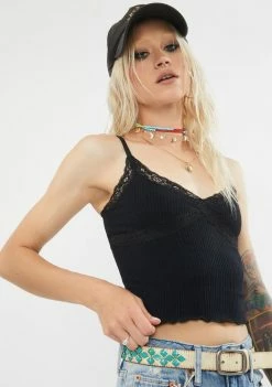 BDG Black Cross Lace Cami Tops