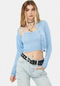 BDG Sky Pointelle Cardigan & Cami Twin Set Tops
