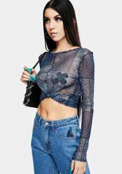 BDG Print Mesh Paisley Top