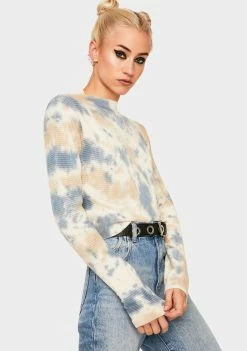 BDG Tops Tie Dye Textured Cropped Sweater