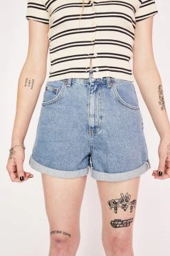 BDG Bottoms Blue Rolled Hem Denim Mom Shorts