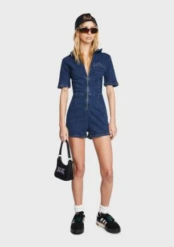 BDG Sunny Denim Romper Short Sleeve Rompers