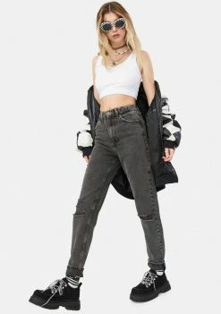 BDG Washed Black Destroyed Mom Jeans Bottoms