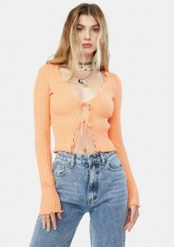 BDG Noori Lettuce Trim Tie Front Top Tops
