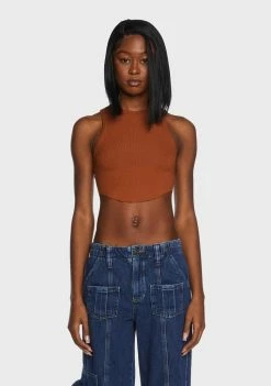 BDG Brown Curved Hem Tank Top Tank Crop Top