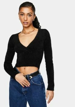 BDG Tops Fluffy Ballet Wrap Top