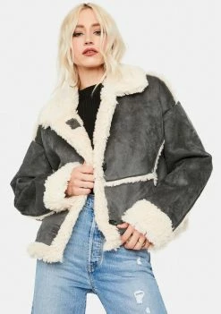 BDG Outerwear Faux Suede Shearling Jacket