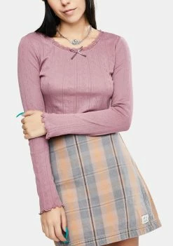 BDG Tops Lettuce Edge Pointelle Tee