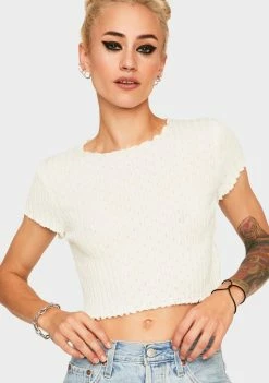 BDG Tops Ivory Pointelle Sweater Tee