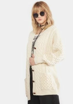 BDG Cream Arran Oversized Cardigan Tops
