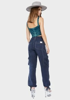 BDG Bottoms Dark Blue Linen Skate Trouser Pants