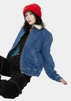 BDG Outerwear Blue Quilted Denim Harrington Jacket
