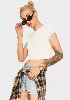 BDG Tops Ivory Pointelle Sweater Tee