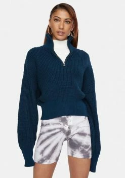 BDG Blue Half Zip Fisherman Sweater