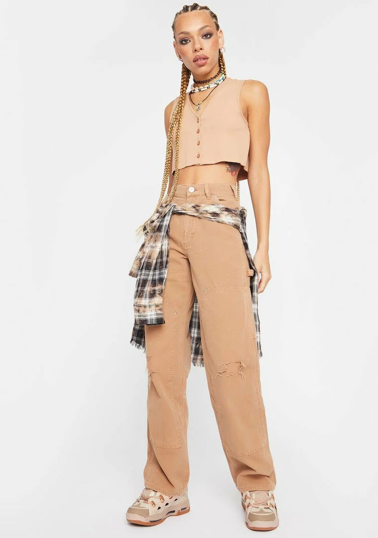 Cheap π BDG Tops Tawny Button Through Tank π 3 BDG Tops Tawny Button Through Tank