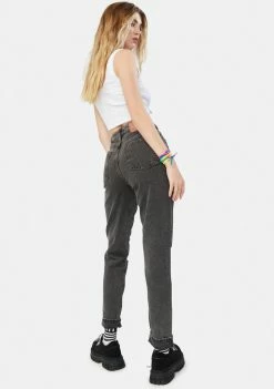 BDG Washed Black Destroyed Mom Jeans Bottoms