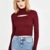 BDG Maroon Cutout Cropped Sweater