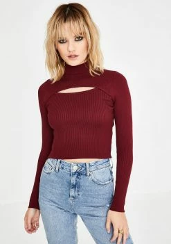 BDG Maroon Cutout Cropped Sweater
