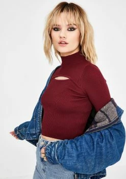 BDG Maroon Cutout Cropped Sweater