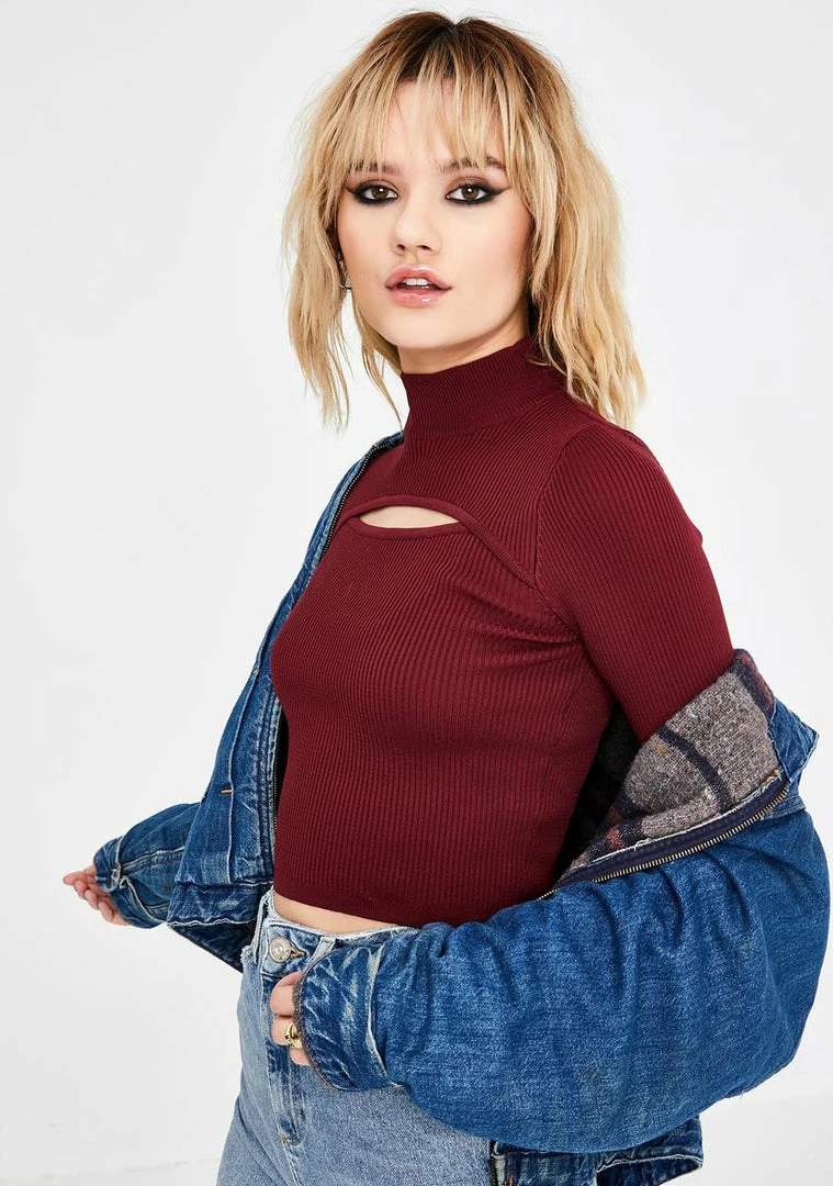 Promo β€οΈ BDG Maroon Cutout Cropped Sweater π 2 BDG Maroon Cutout Cropped Sweater