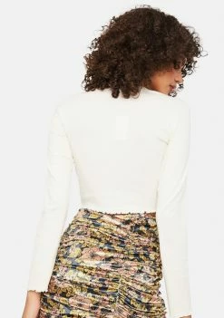 BDG Tops Embroidered Lace Trim Long Sleeve Tee