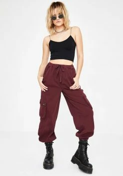 BDG Bottoms Maroon Raff Baggy Cuffed Cargo Pants
