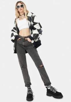 BDG Washed Black Destroyed Mom Jeans Bottoms