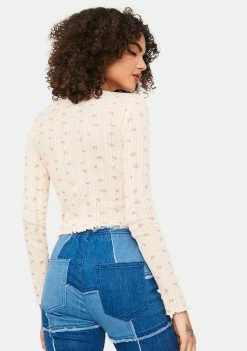 BDG Floral Lettuce Edge Long Sleeve Top Tops